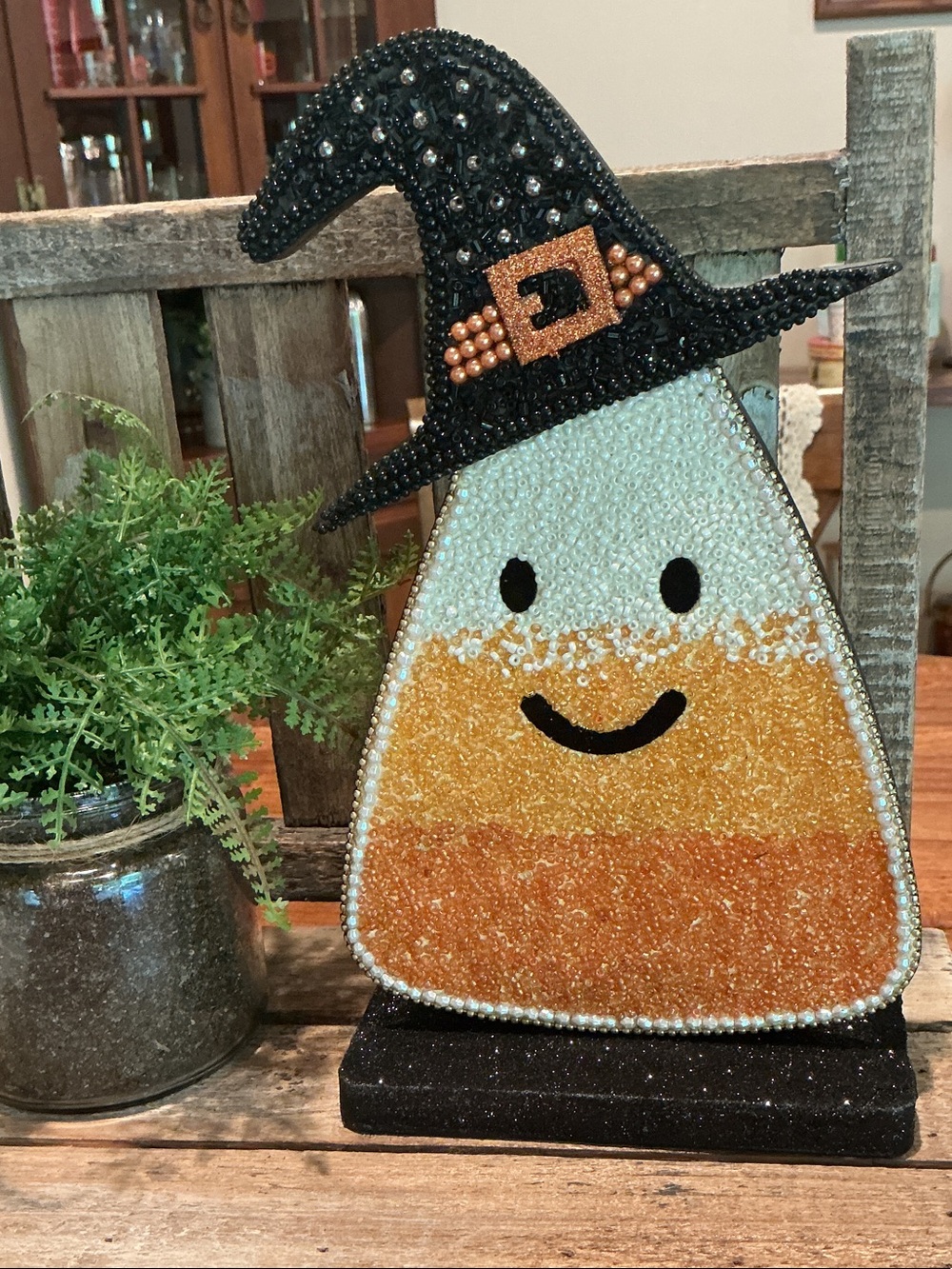 Halloween Beaded and Glitter Candy Corn Tabletop Decor